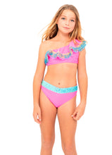 Load image into Gallery viewer, Neon Pink One Shoulder Bikini with Frills
